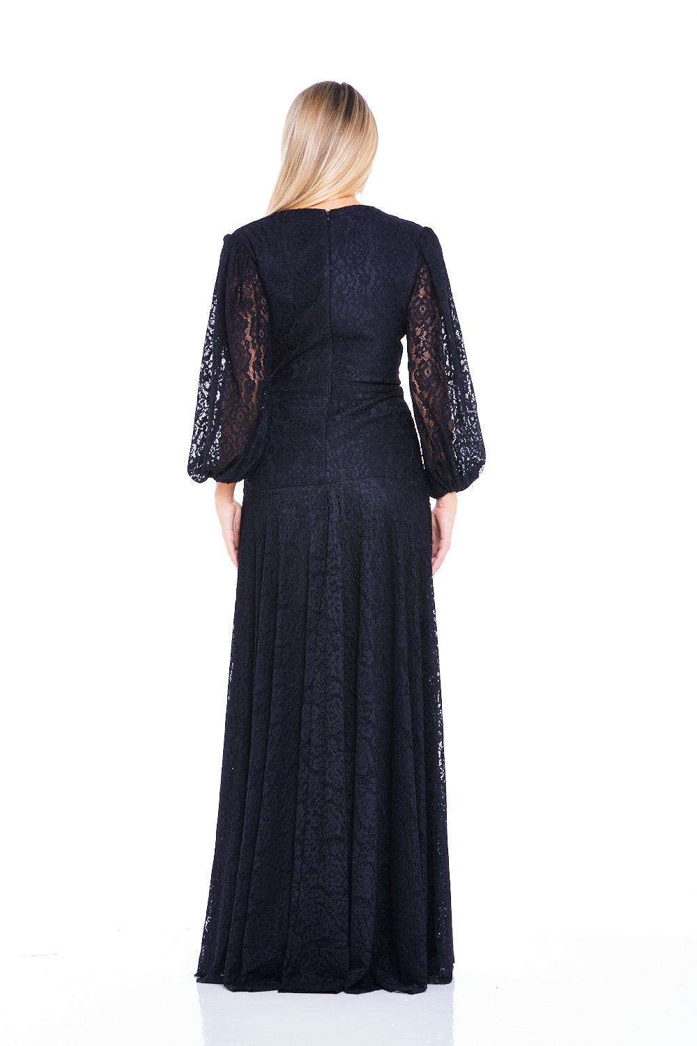 Lace Wrap Gown with Draped Waist