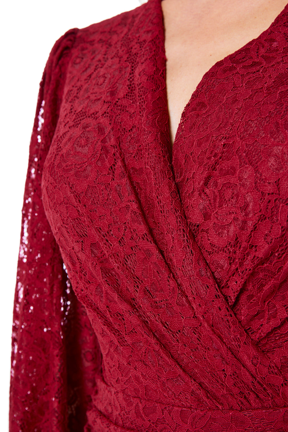 Lace Wrap Gown with Draped Waist