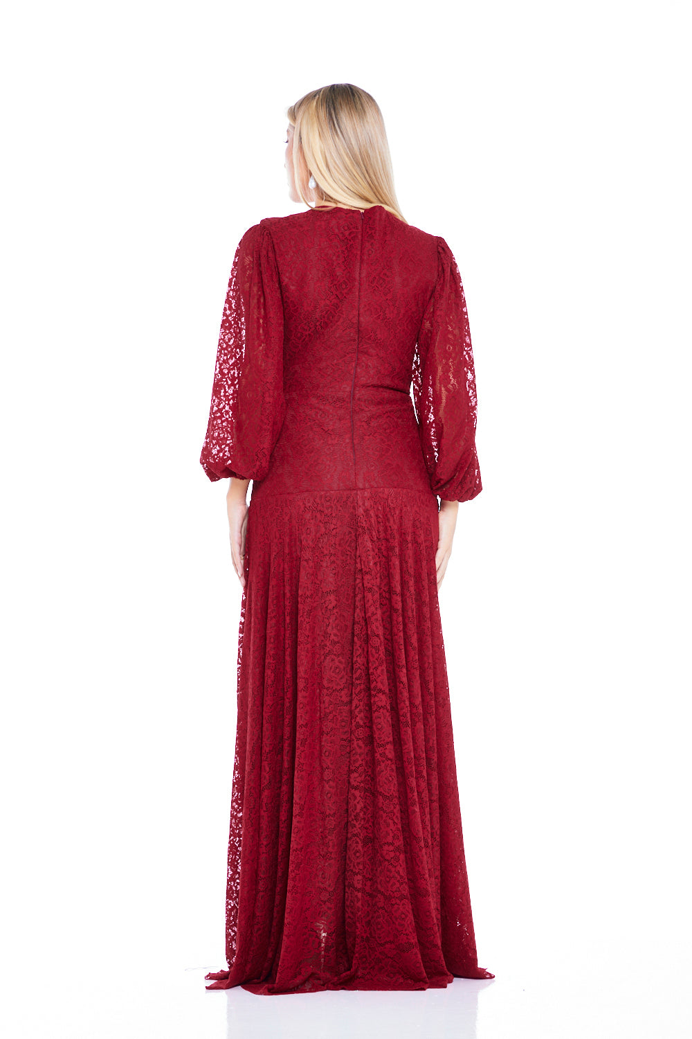 Lace Wrap Gown with Draped Waist