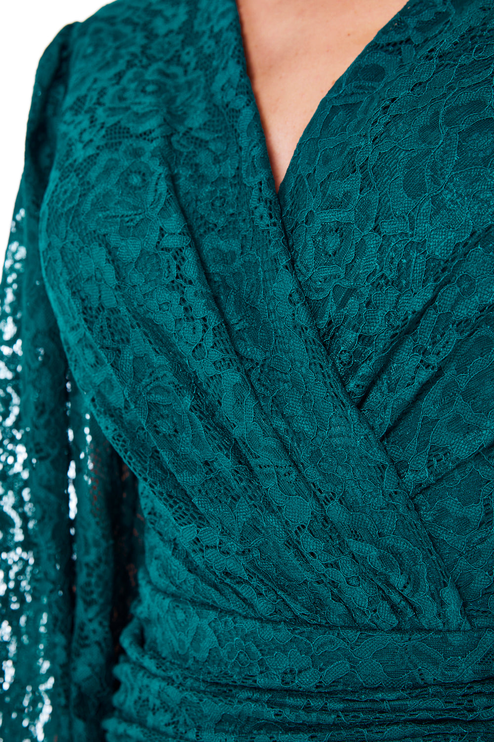 Lace Wrap Gown with Draped Waist