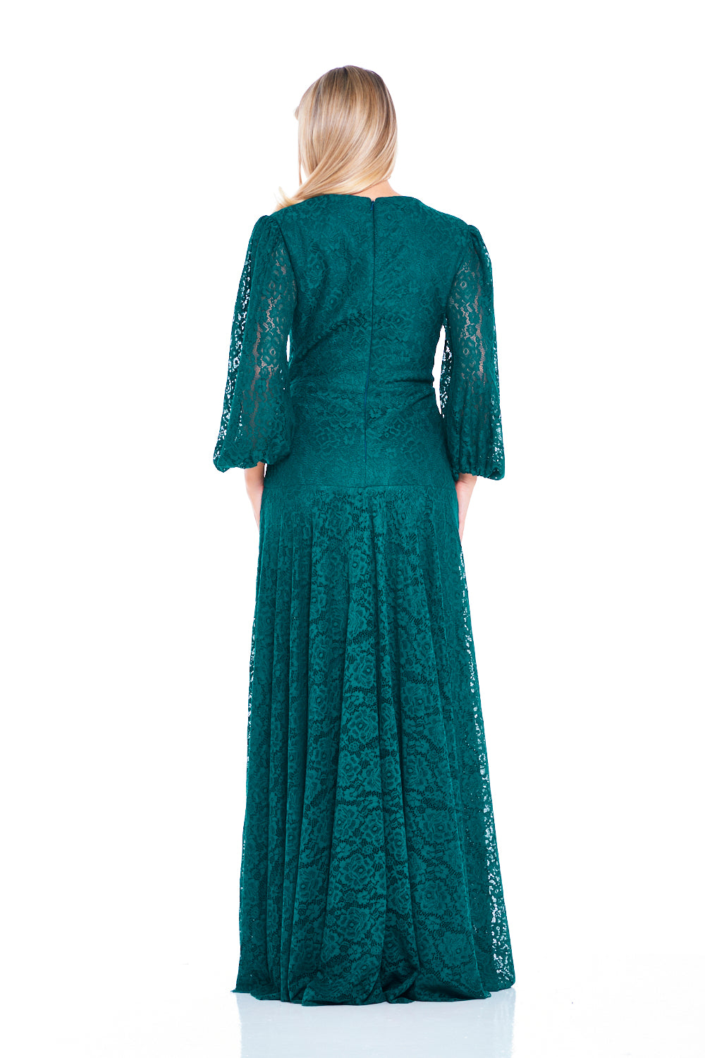 Lace Wrap Gown with Draped Waist