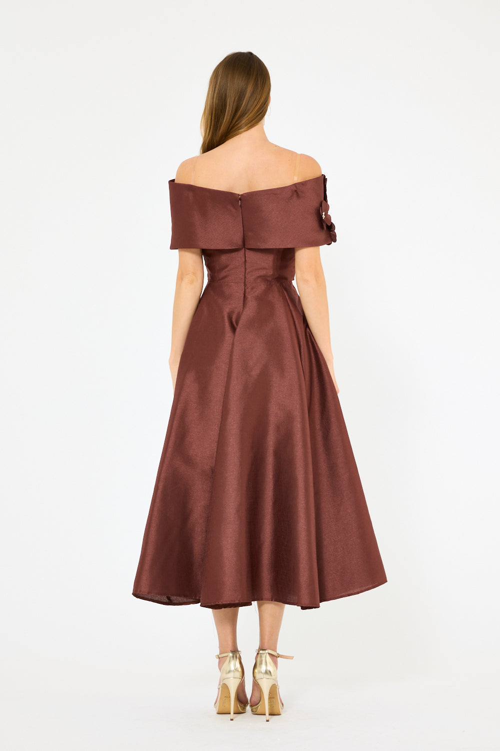 3D Shoulder Bloom Structured Midi Dress