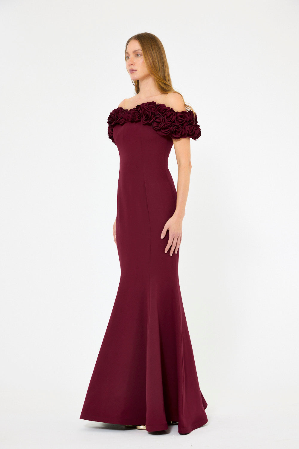Off-Shoulder Rosette Detail Mermaid Gown