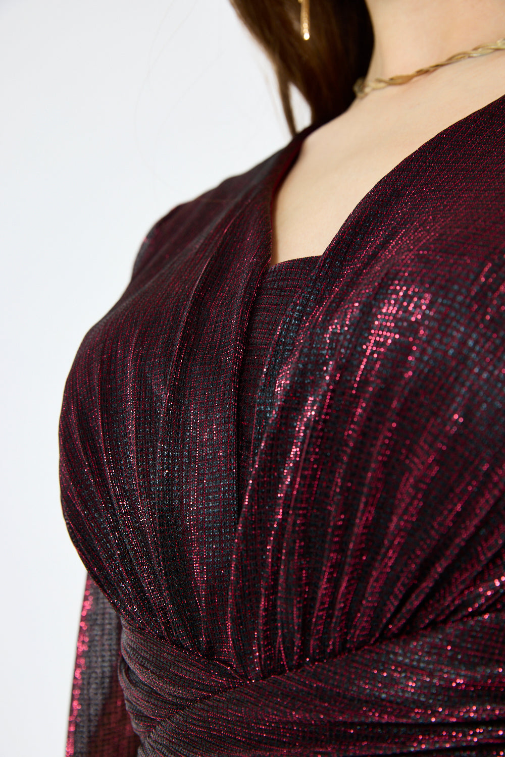 Twist Wrap Waist Pleated Metallic Gown