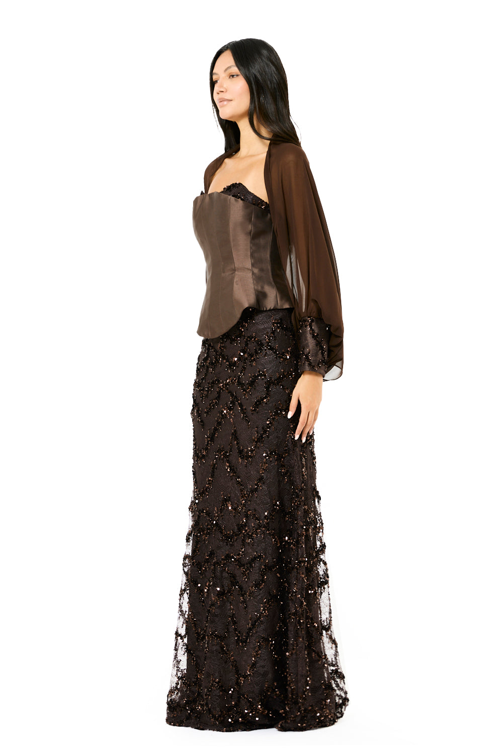 Sequin Corset Cape Gown