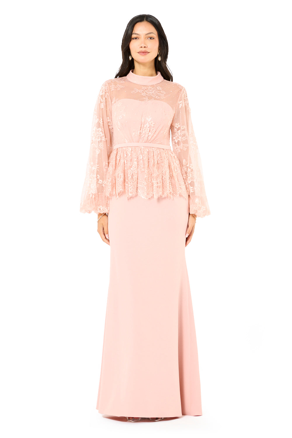 Lace Veil Peplum Gown