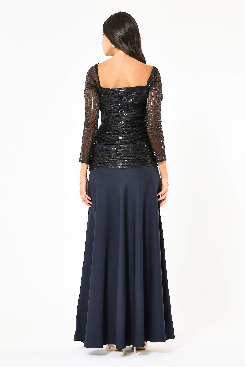 Ruched Metallic Overlay Mermaid Gown