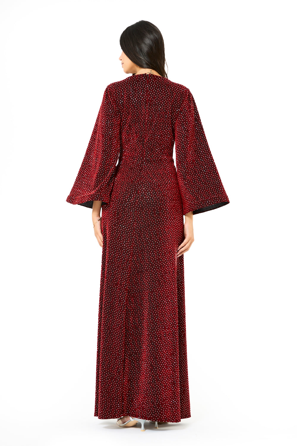 Shimmer Wrap Tie-Waist Evening Gown