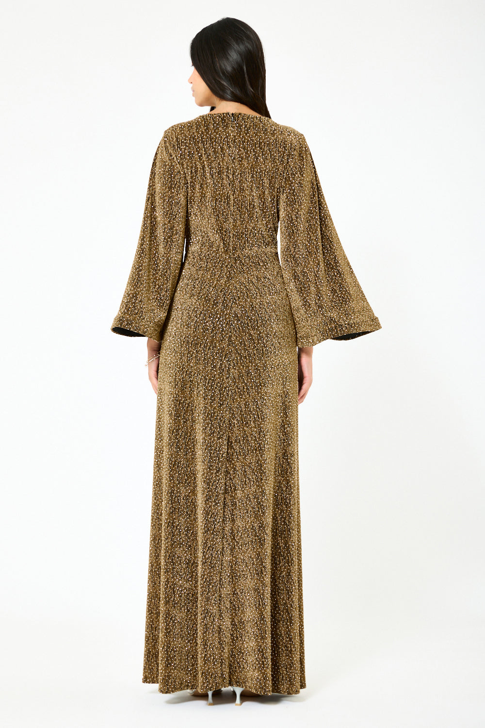 Shimmer Wrap Tie-Waist Evening Gown