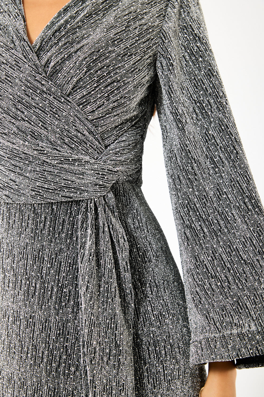 Shimmer Wrap Tie-Waist Evening Gown