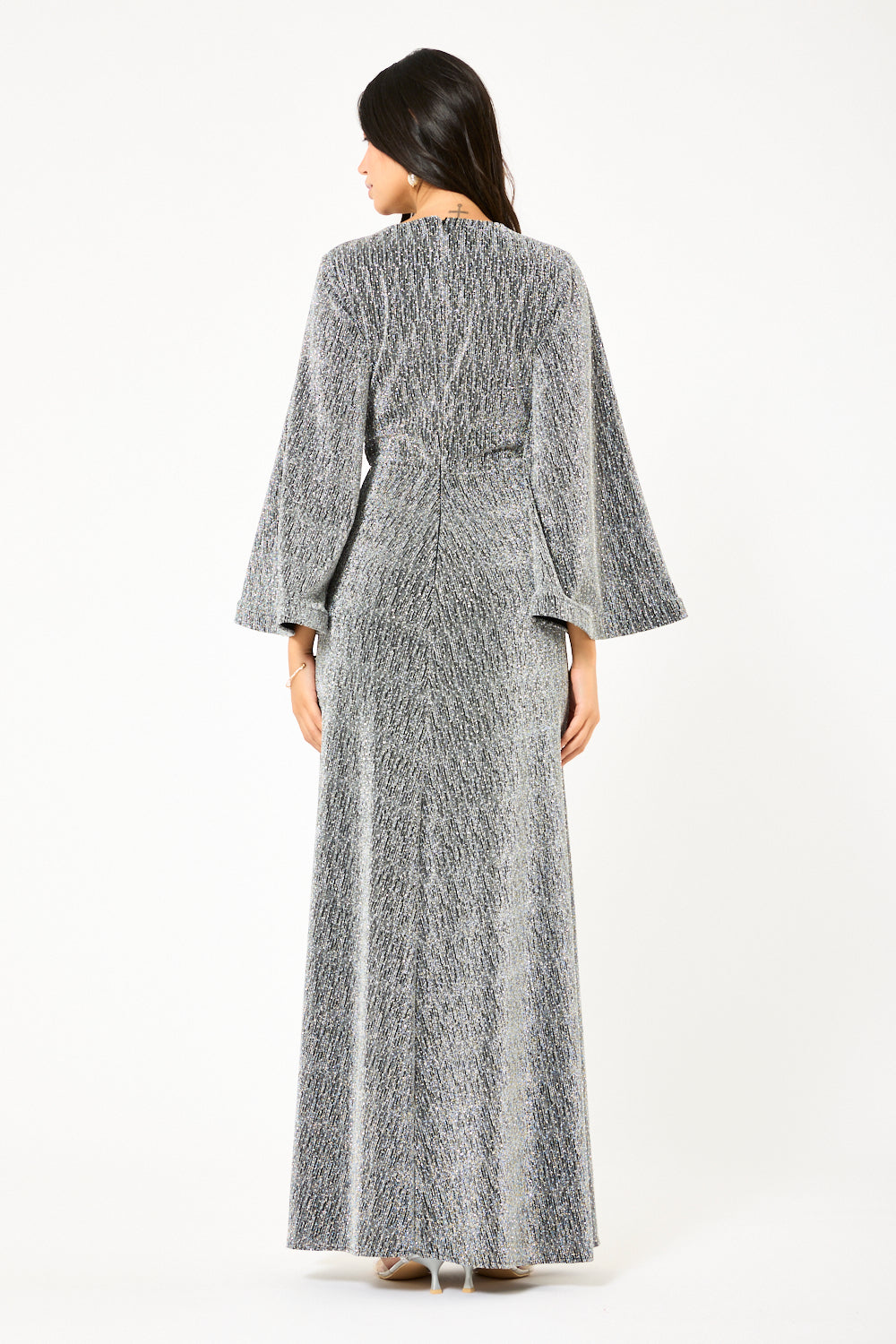 Shimmer Wrap Tie-Waist Evening Gown
