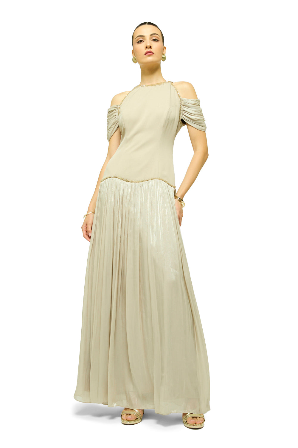 Crystal Halo Pleated Gown