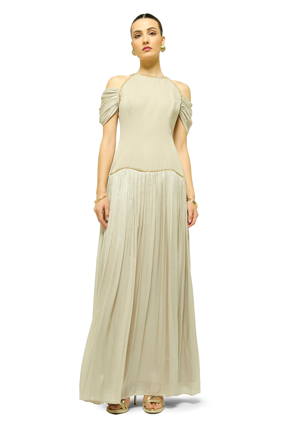Crystal Halo Pleated Gown