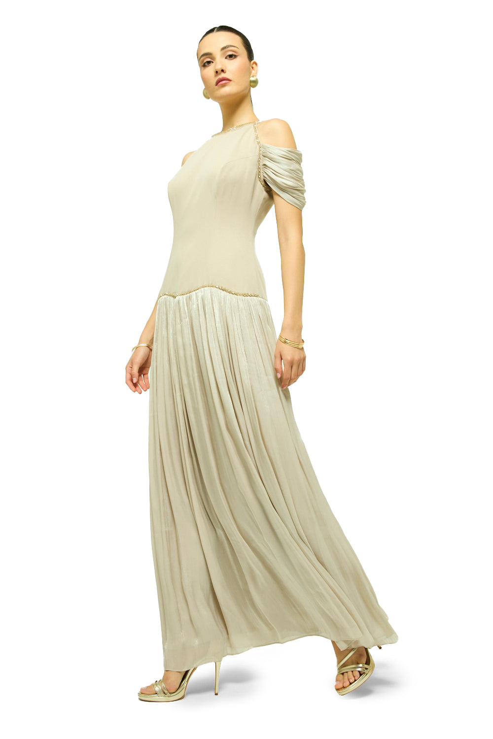 Crystal Halo Pleated Gown