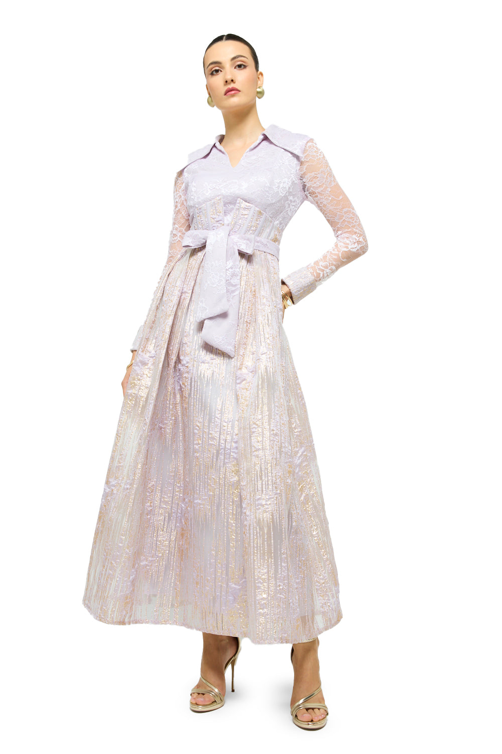 Midnight Brocade Corset Midi Dress