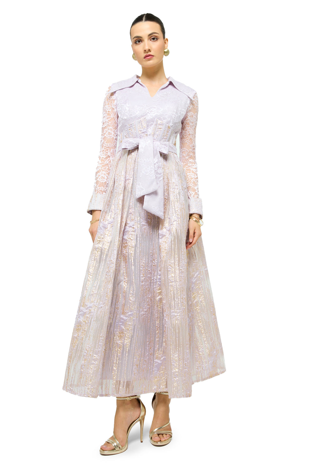 Midnight Brocade Corset Midi Dress