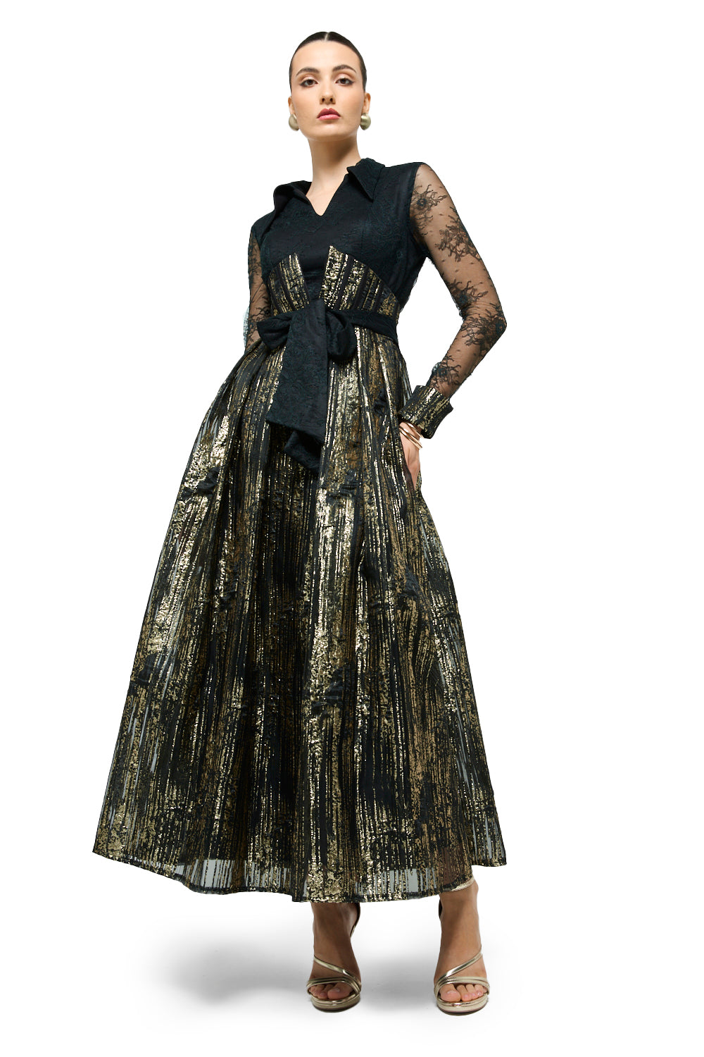 Midnight Brocade Corset Midi Dress