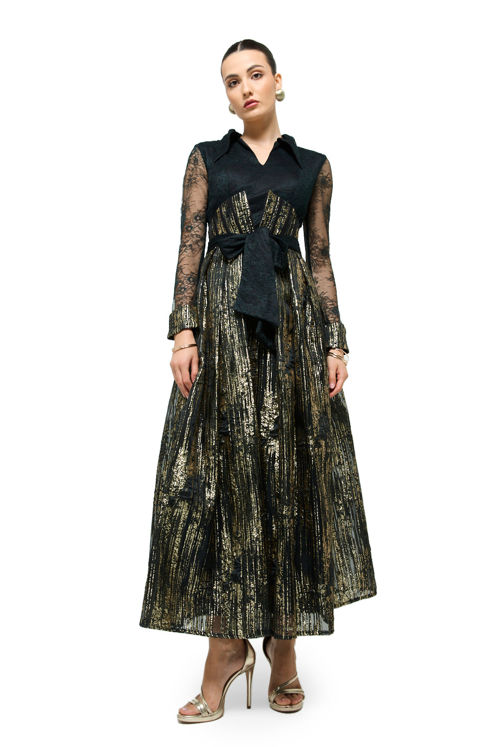 Midnight Brocade Corset Midi Dress