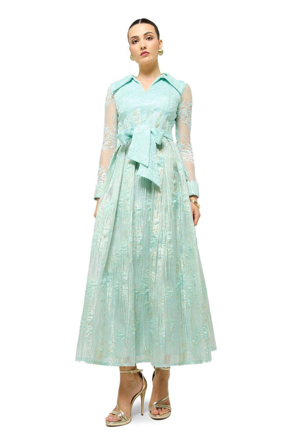 Midnight Brocade Corset Midi Dress