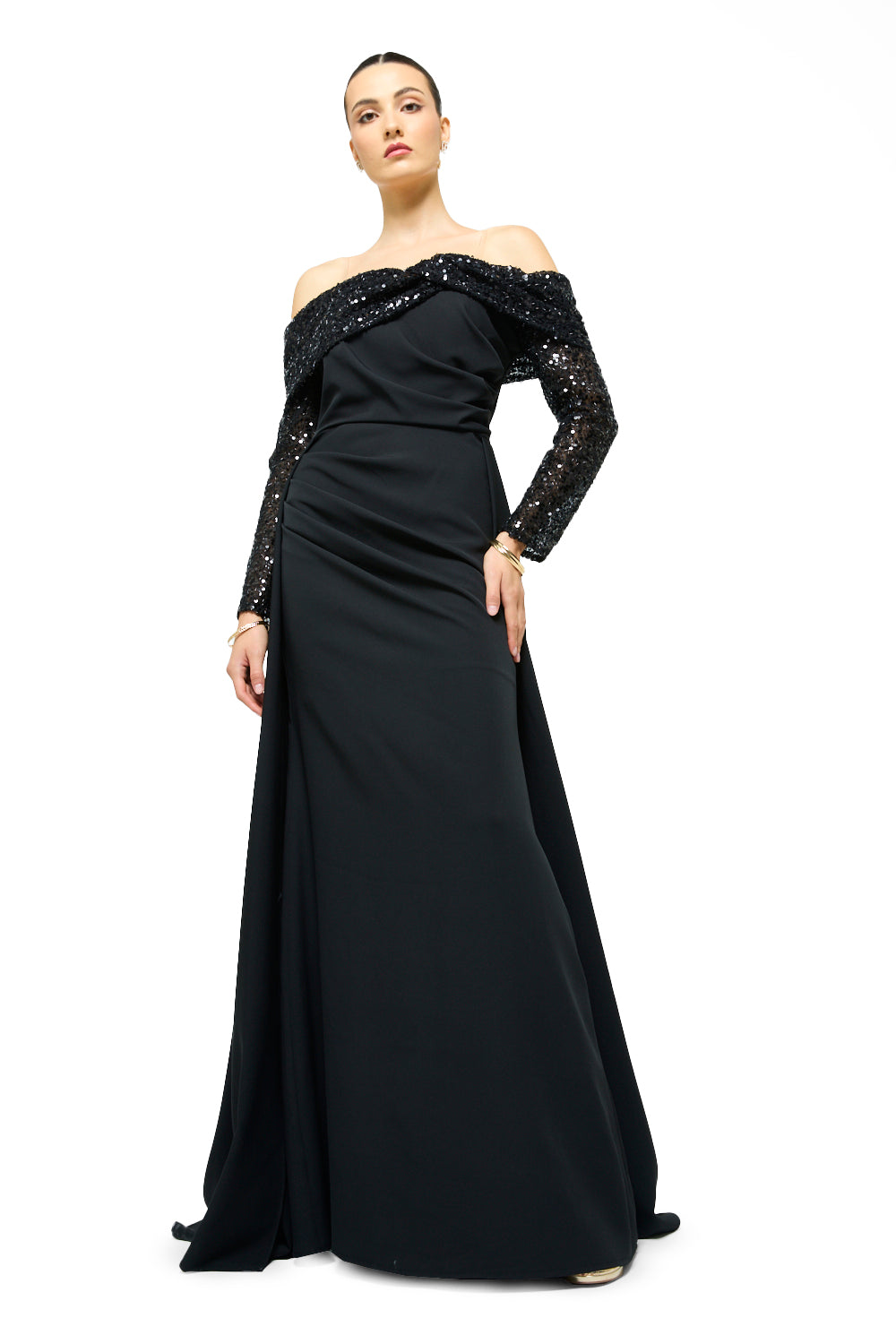 Midnight Radiance Off-Shoulder Gown