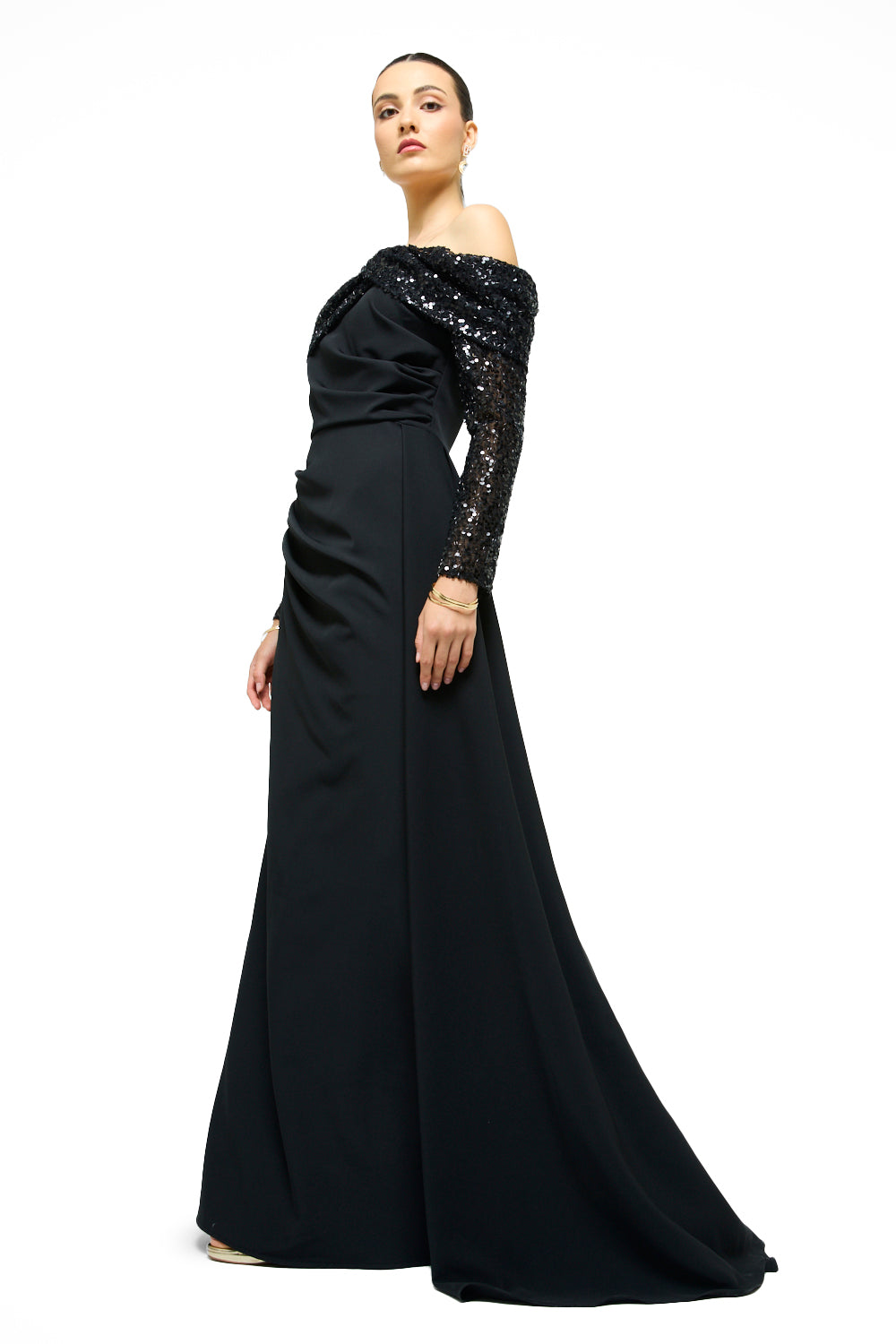 Midnight Radiance Off-Shoulder Gown