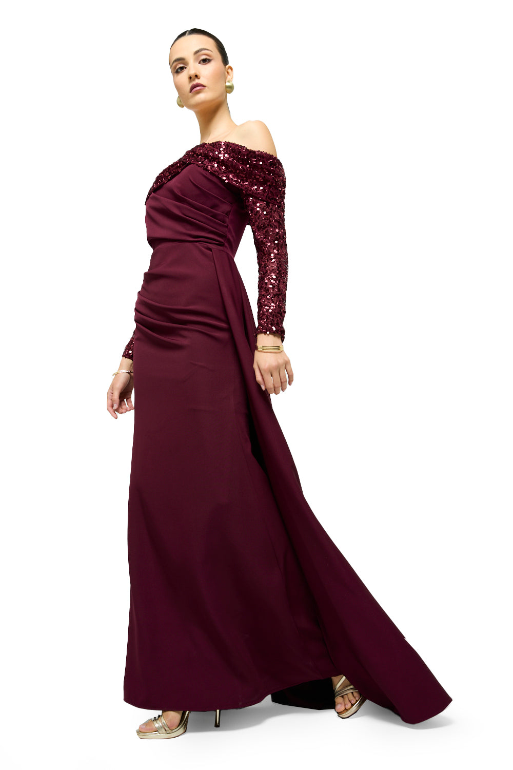 Midnight Radiance Off-Shoulder Gown
