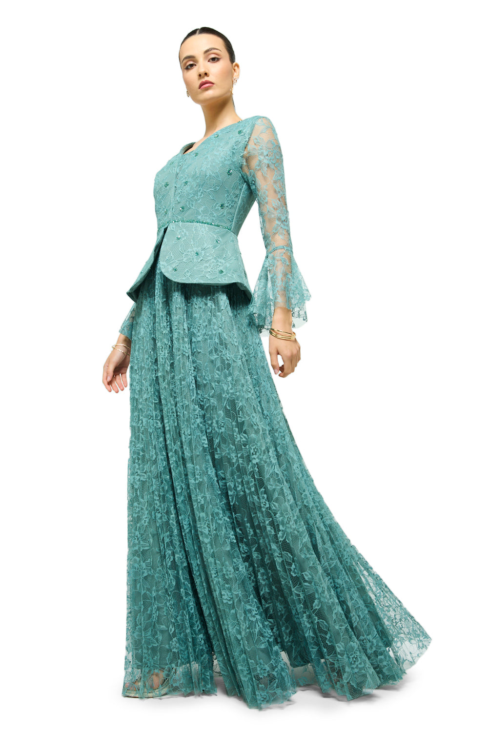 Lace Petal Peplum Maxi Dress