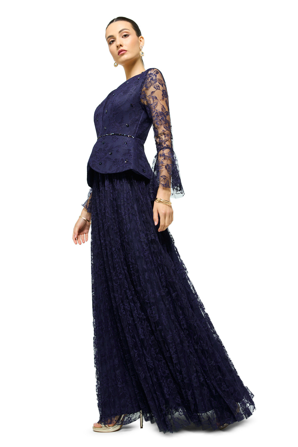 Lace Petal Peplum Maxi Dress