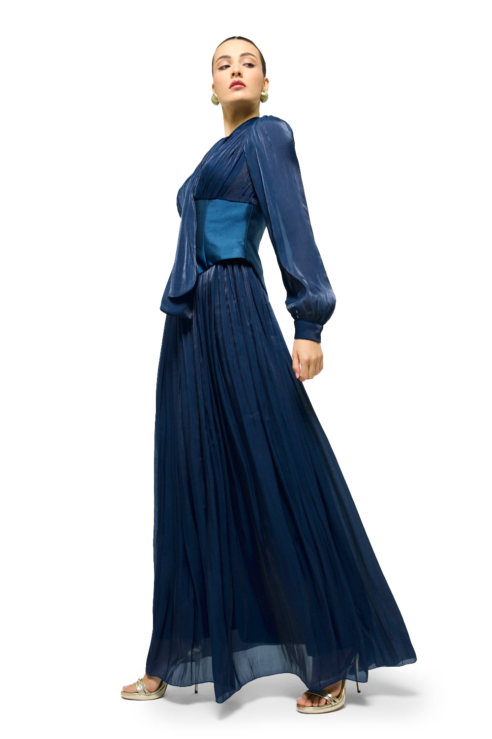 Whispered Bow Pleated Maxi Dress