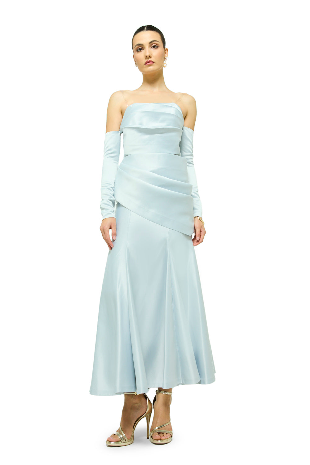 Sculpted Satin Drape Maxi Dress