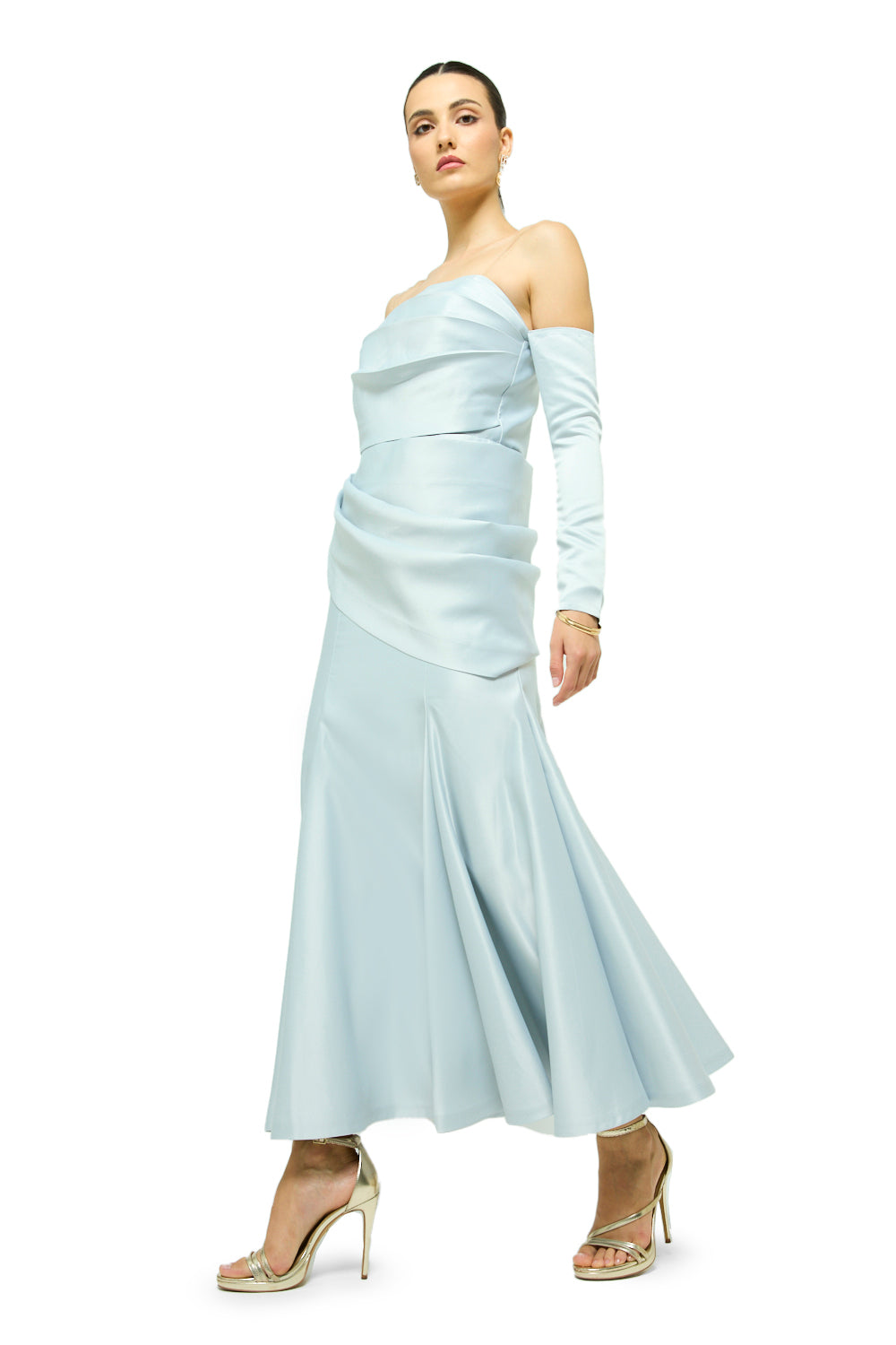 Sculpted Satin Drape Maxi Dress