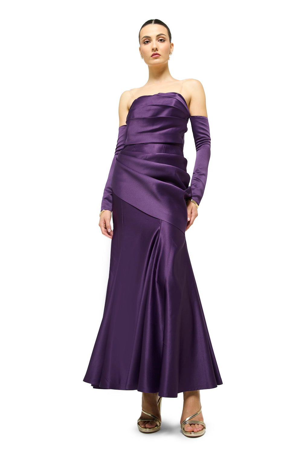 Sculpted Satin Drape Maxi Dress