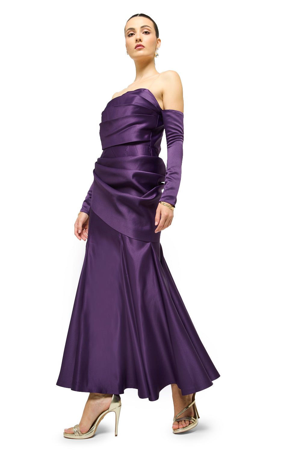 Sculpted Satin Drape Maxi Dress