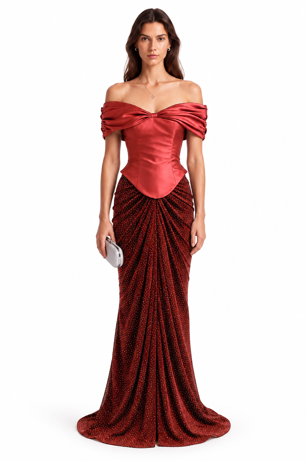 "Dana" Bow Off Shoulder Gown