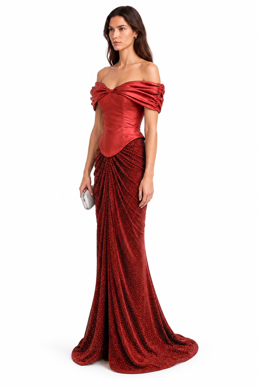 "Dana" Bow Off Shoulder Gown