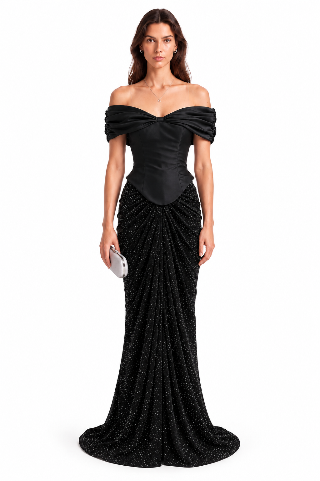 "Dana" Bow Off Shoulder Gown