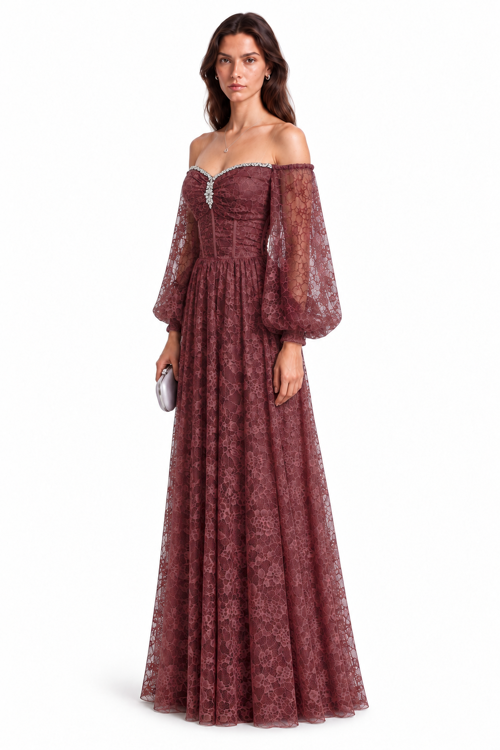 "Elara" Lace Puff Sleeve Gown