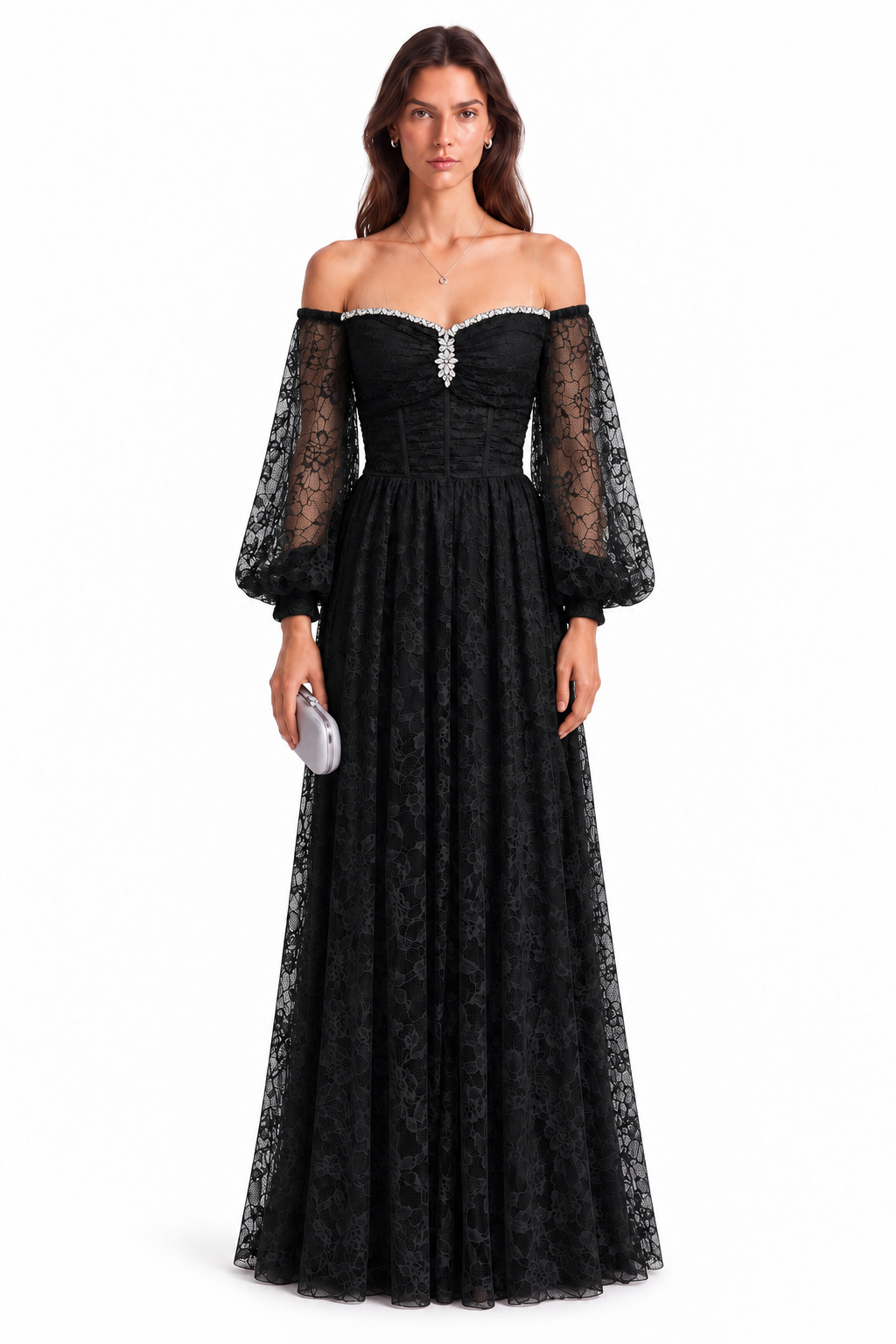 "Elara" Lace Puff Sleeve Gown