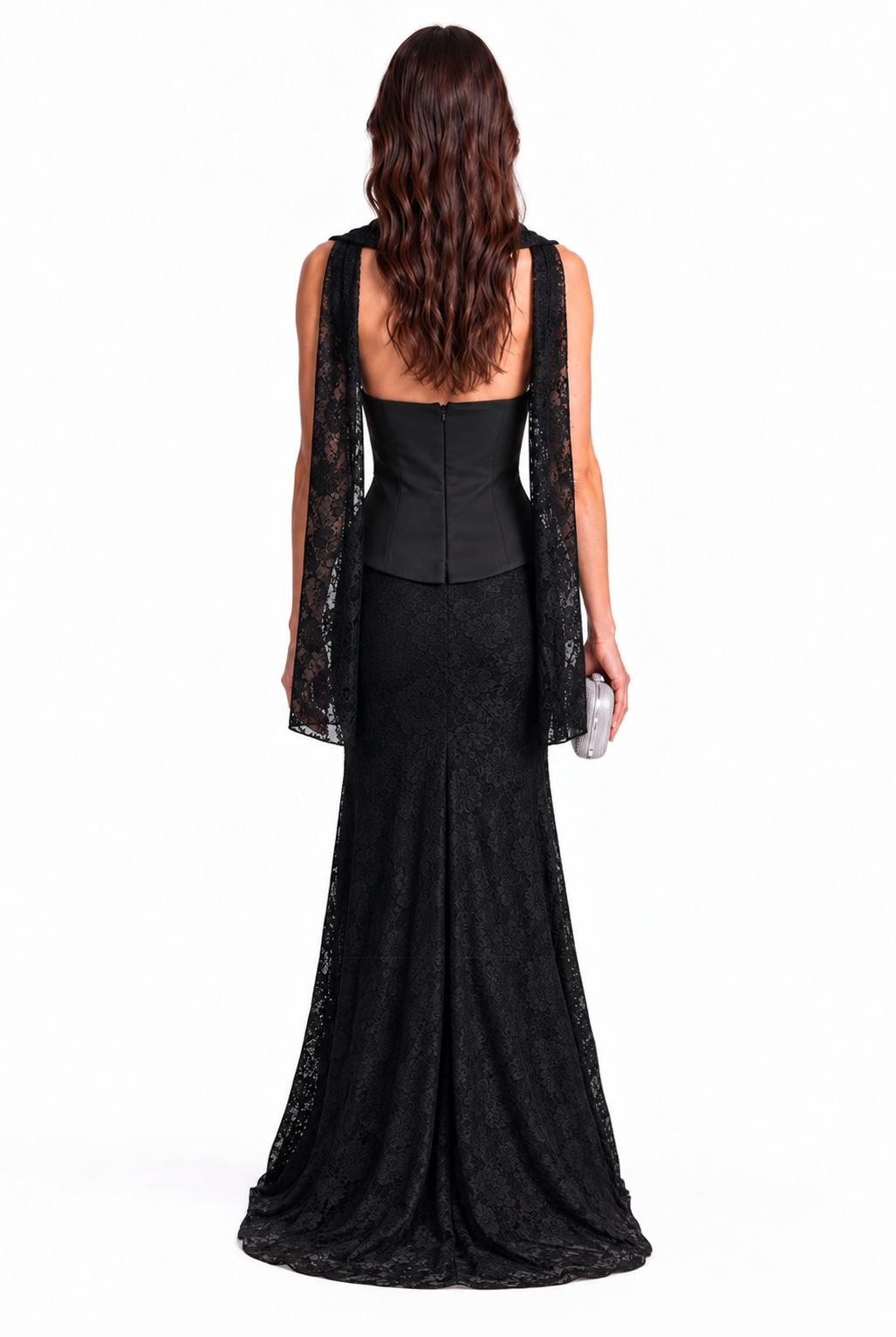 "Elara" Crystal Trim Lace Gown