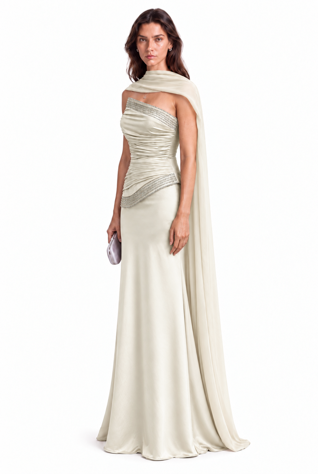 "Maya" Strapless Gown with Scarf