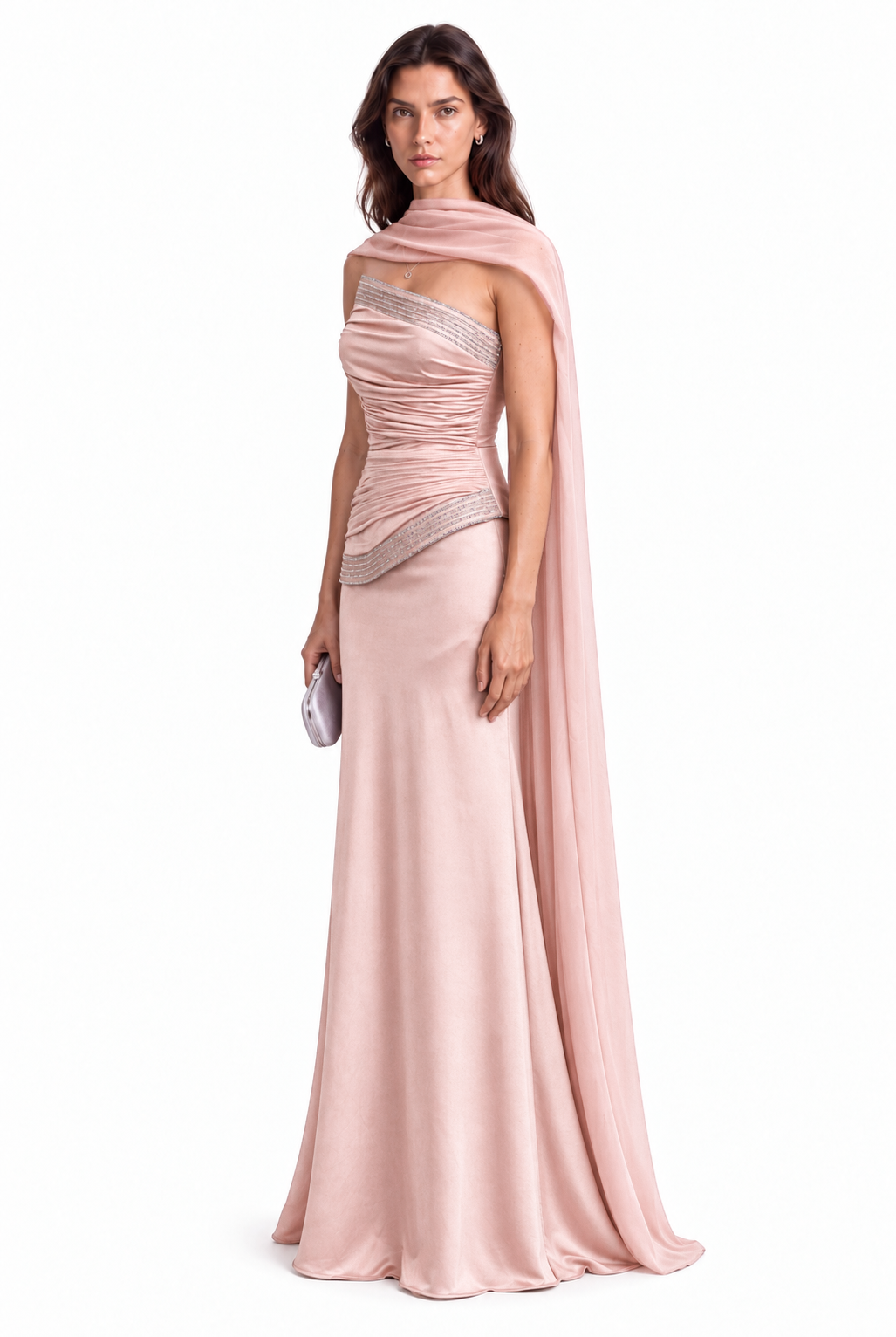 "Maya" Strapless Gown with Scarf