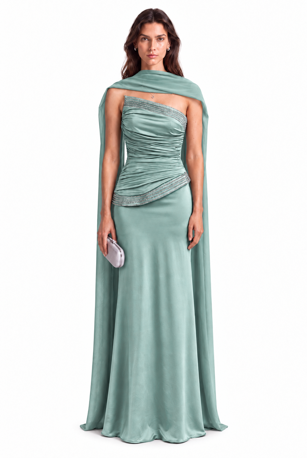 "Maya" Strapless Gown with Scarf