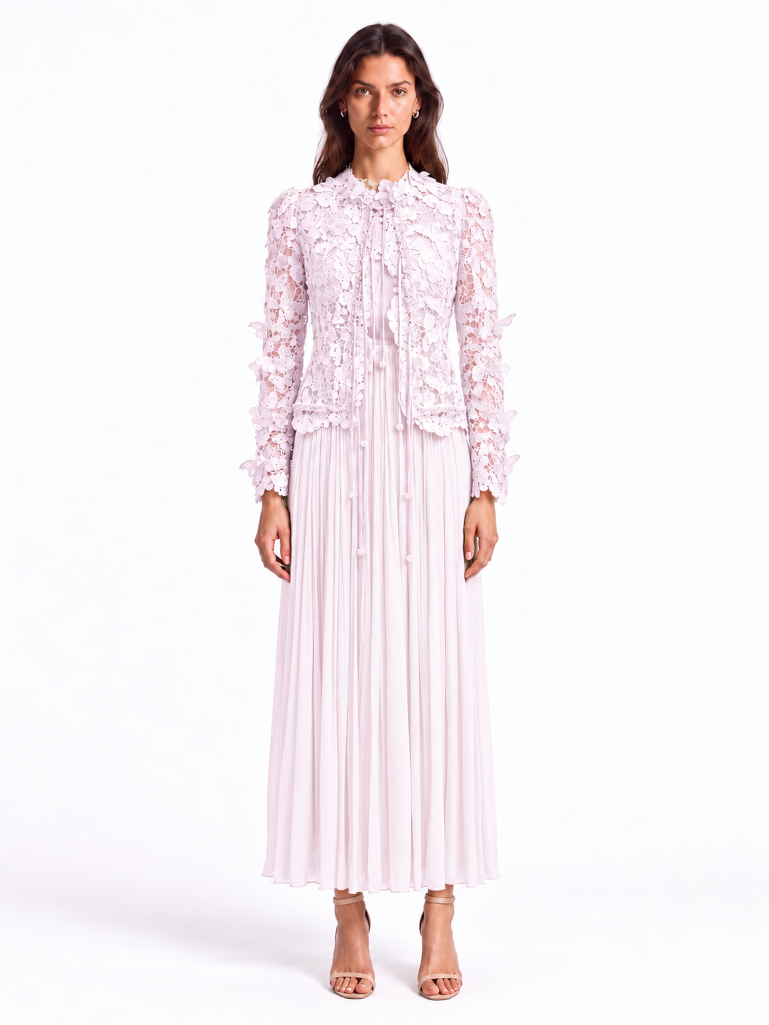 "Elara" Butterfly Lace Jacket Maxi Dress