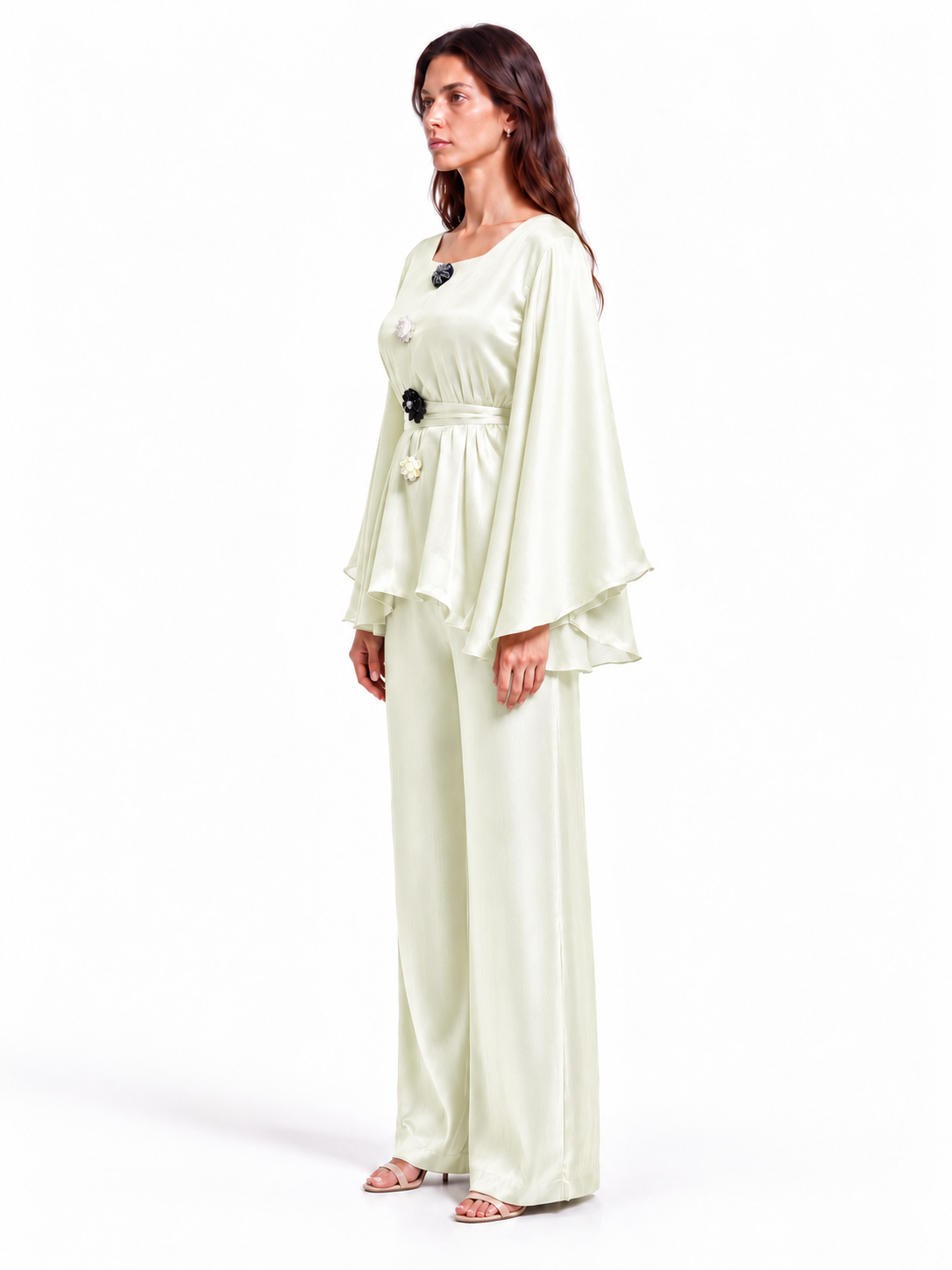 "Nina" Satin Square-Neck Cape Sleeve Style Set
