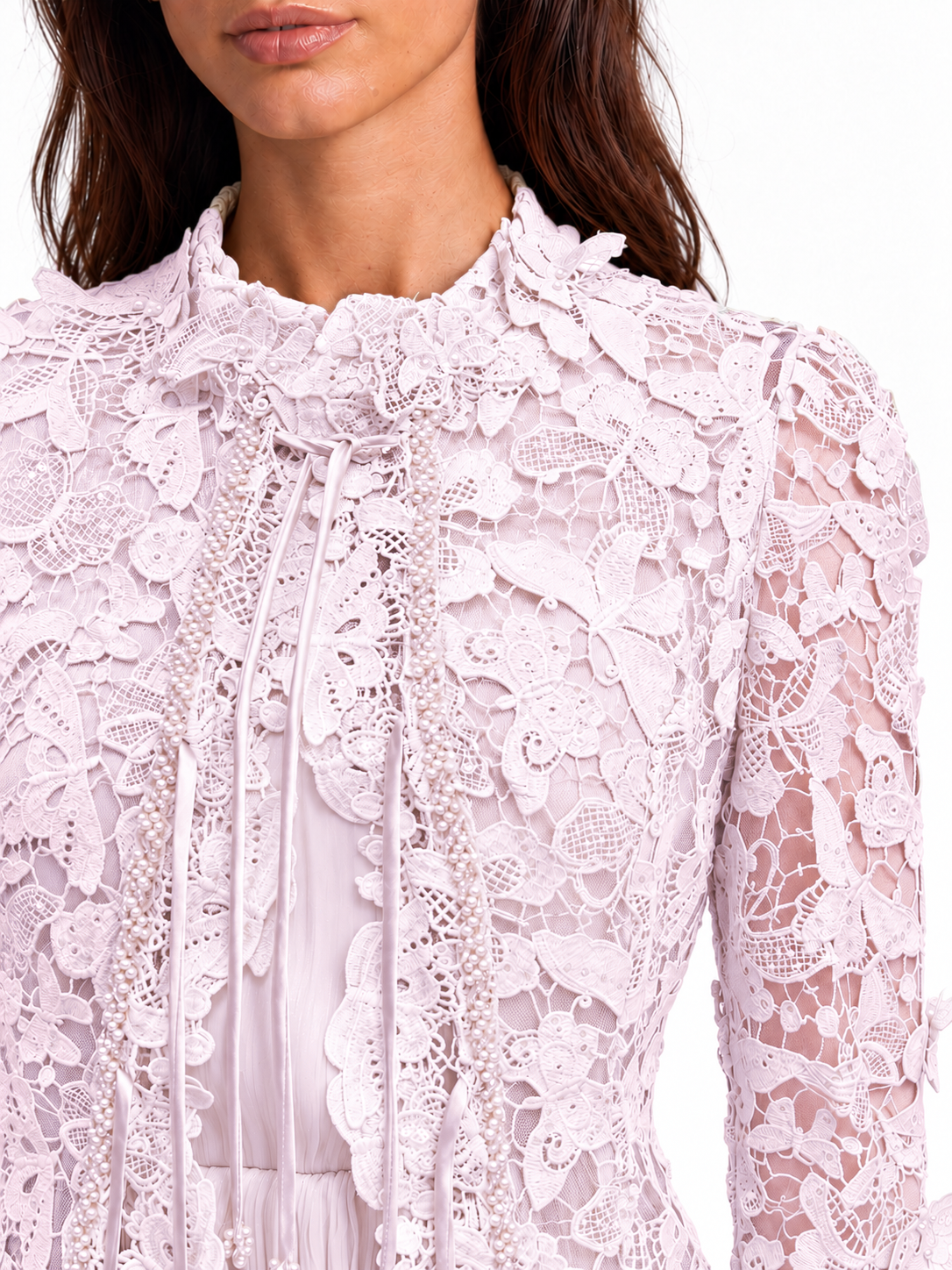"Elara" Butterfly Lace Pleated Maxi Dress