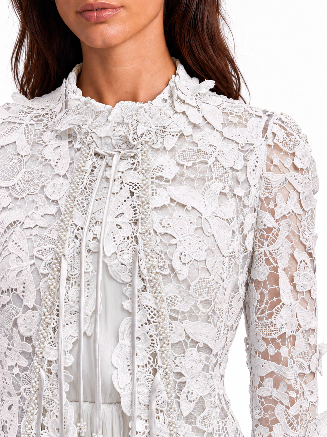 "Elara" Butterfly Lace Pleated Maxi Dress