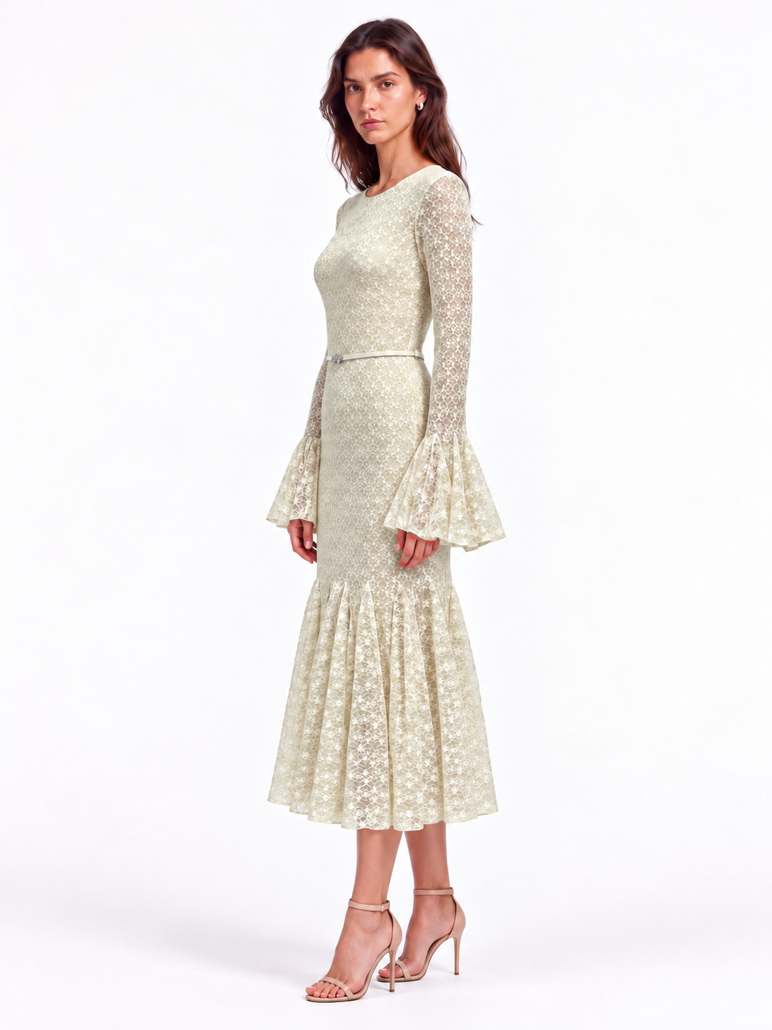 "Elara" Boat-Neck Bell Sleeve Dress