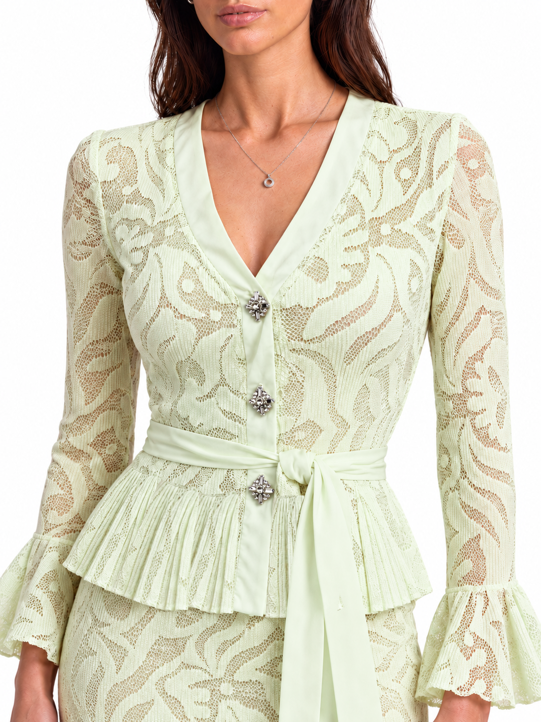"Elara" Lace V-Neck Peplum Set