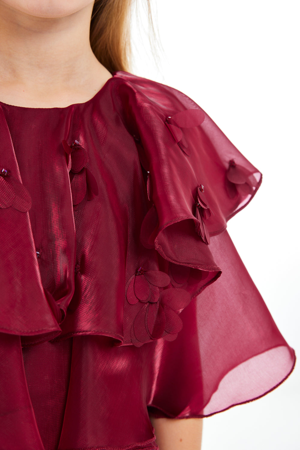 Layered Ruffle Cape Gown