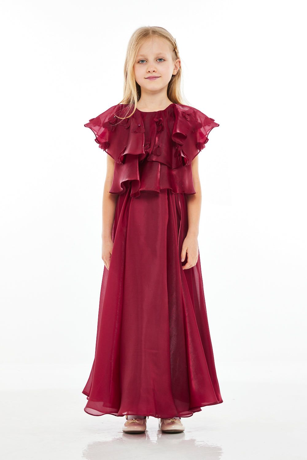 Layered Ruffle Cape Gown